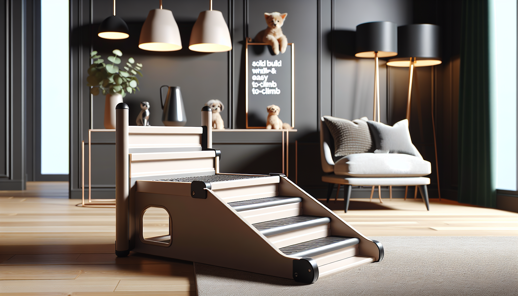 POCBLUE Dog Stairs for Bed 17.7 H, 4-Step Pet Steps for High Bed or Couch, Non-Slip Pet Ramp for Small Dogs and Cats Indoor with Washable Cover, Grey