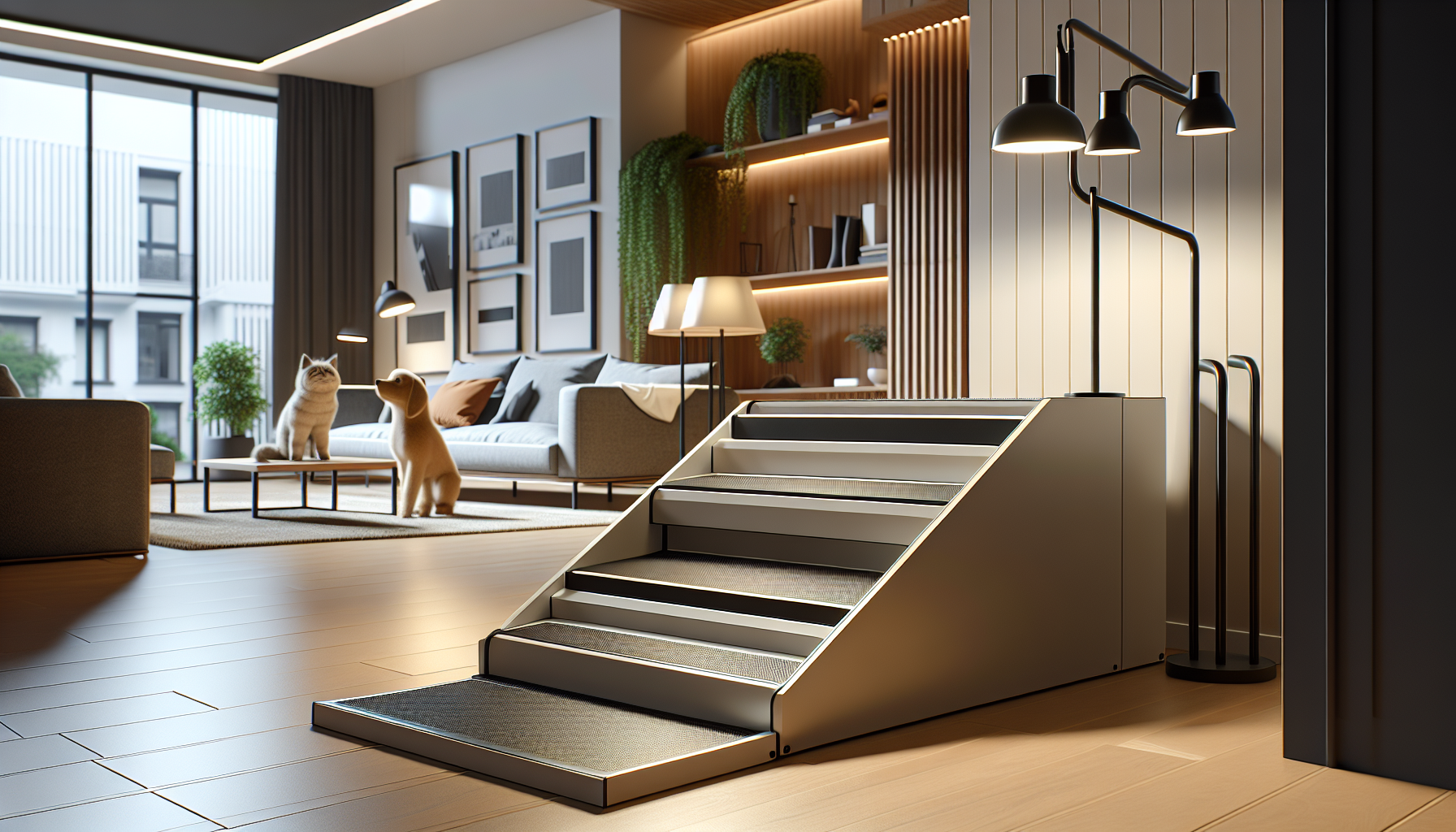 POCBLUE Dog Stairs for Bed 17.7 H, 4-Step Pet Steps for High Bed or Couch, Non-Slip Pet Ramp for Small Dogs and Cats Indoor with Washable Cover, Grey