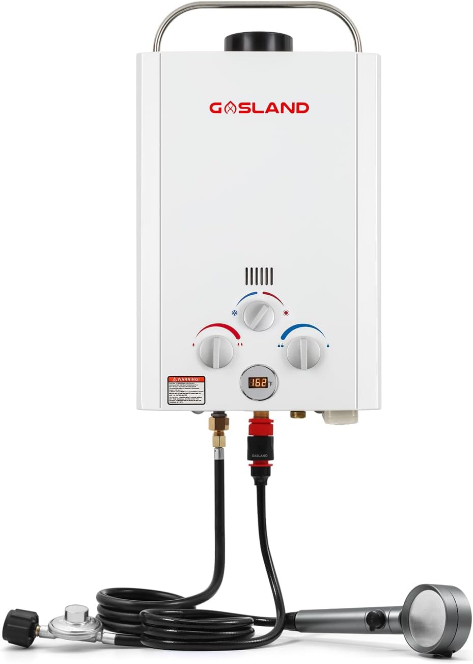 GASLAND BE158 6L Portable Propane Water Heater 1.58 GPM, Propane Outdoor Tankless Camping Water Heater, Overheating Protection